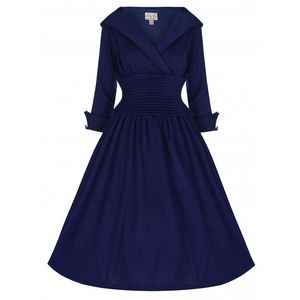 Navy 3/4 Sleeve Pinup Swing Dress